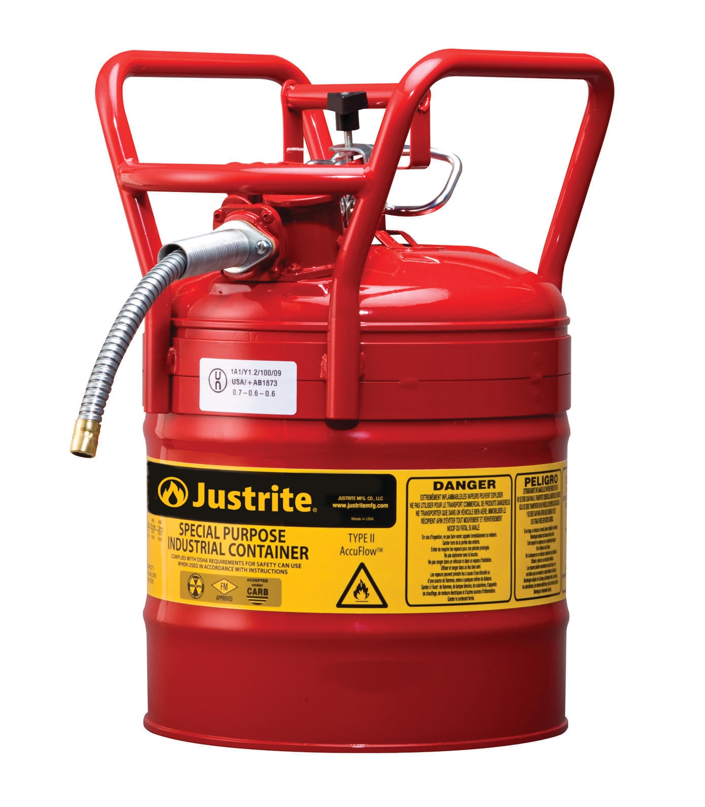 Justrite Type II AccuFlow™ D.O.T.  Steel Safety Can - Spill Containment